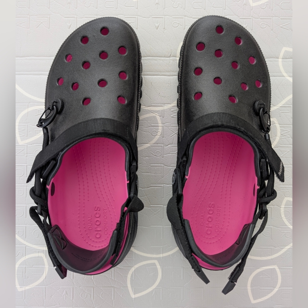 CROCS Black and Pink Sandals with Adjustable Strap